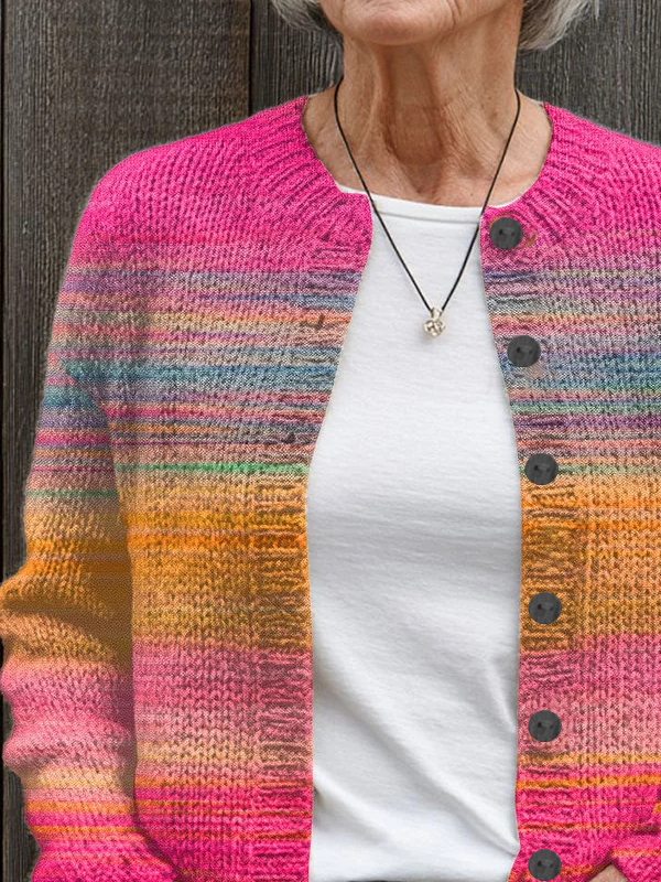 Women's Abstract Print Casual Button Cardigan