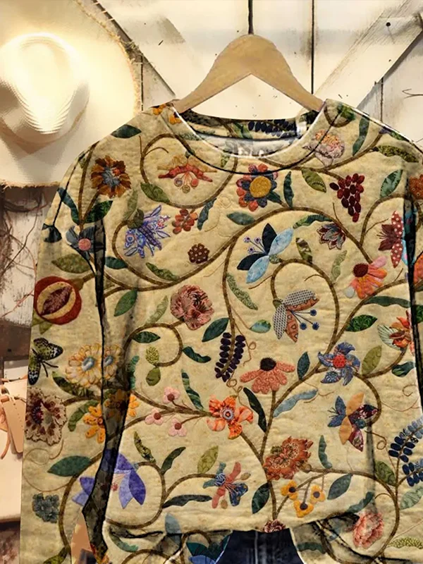Women's Floral Print Casual Crew Neck Long Sleeve Sweatshirt