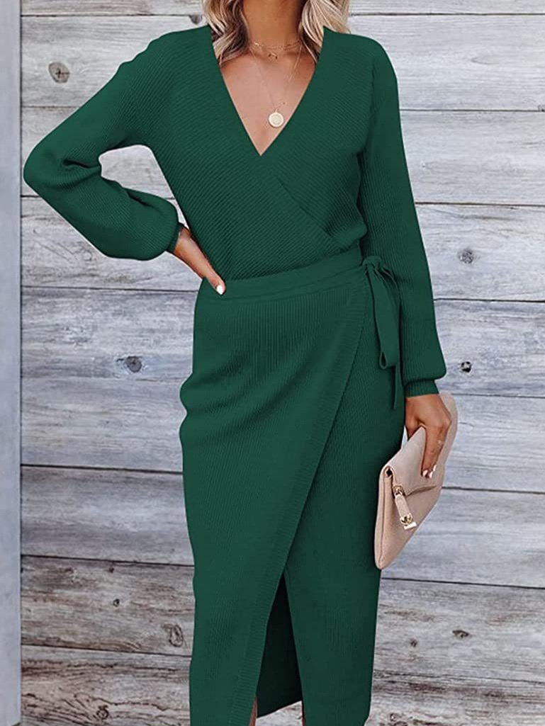 Women's Long Sleeve Spring/Fall Khaki Plain Split Joint V Neck Daily Going Out Vintage Maxi A-Line Tank Dress