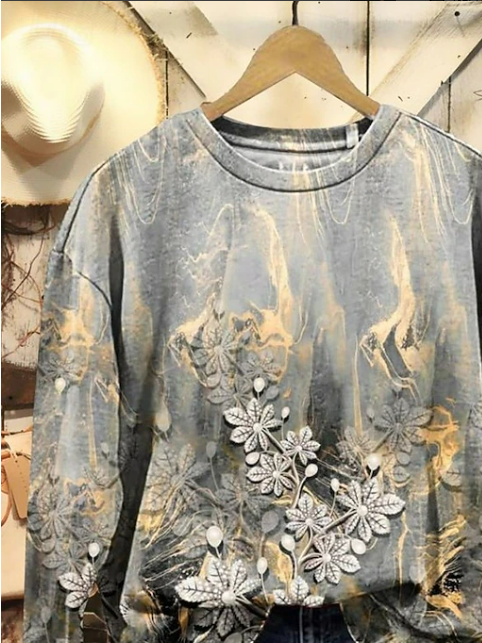 Women's Floral Print Casual Crew Neck Long Sleeve Sweatshirt