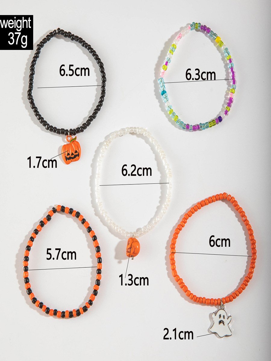 Colorful Rice Bead Ghost Pumpkin Bat Anklet Five-piece Set Dark Funny Skull Halloween Foot Ornaments Five-piece Set
