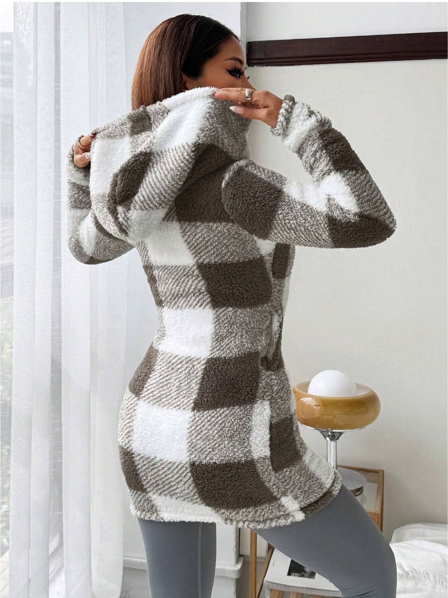 Casual Hoodie Color Block Trench Coat