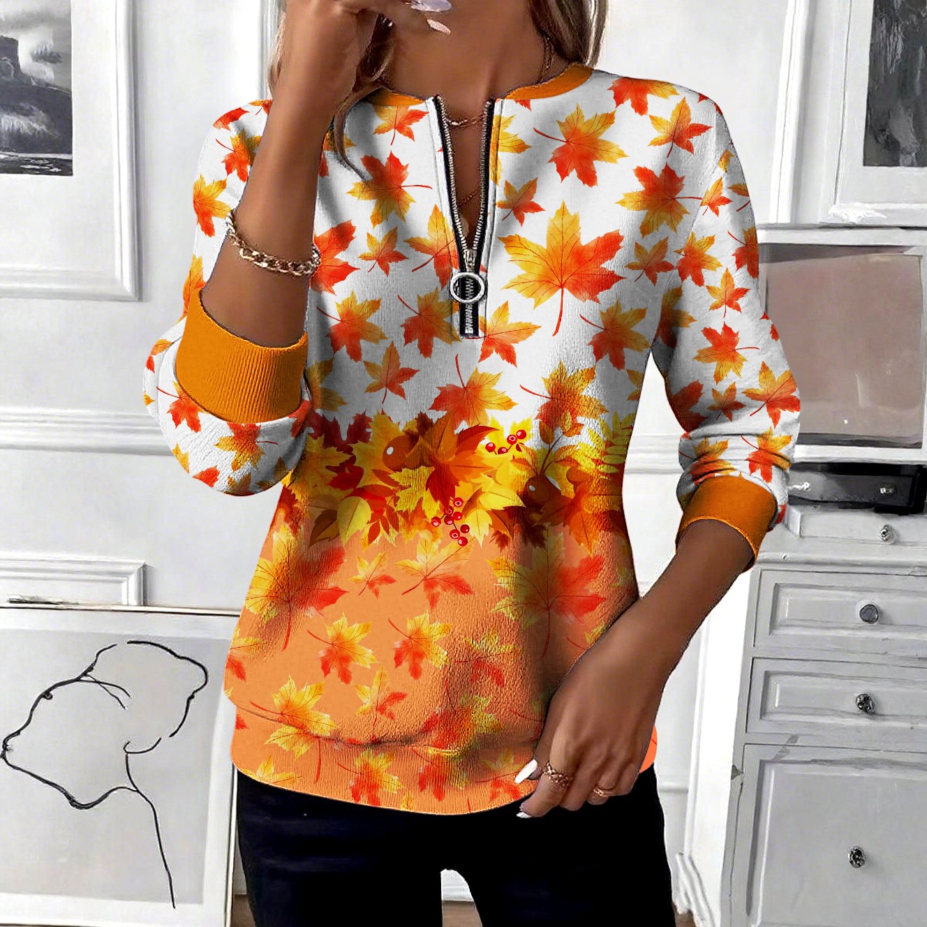 Stand Collar Regular Fit Casual Halloween Sweatshirt