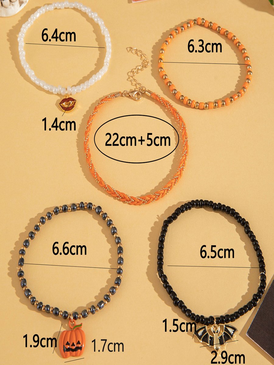 Colorful Rice Bead Ghost Pumpkin Bat Anklet Five-piece Set Dark Funny Skull Halloween Foot Ornaments Five-piece Set