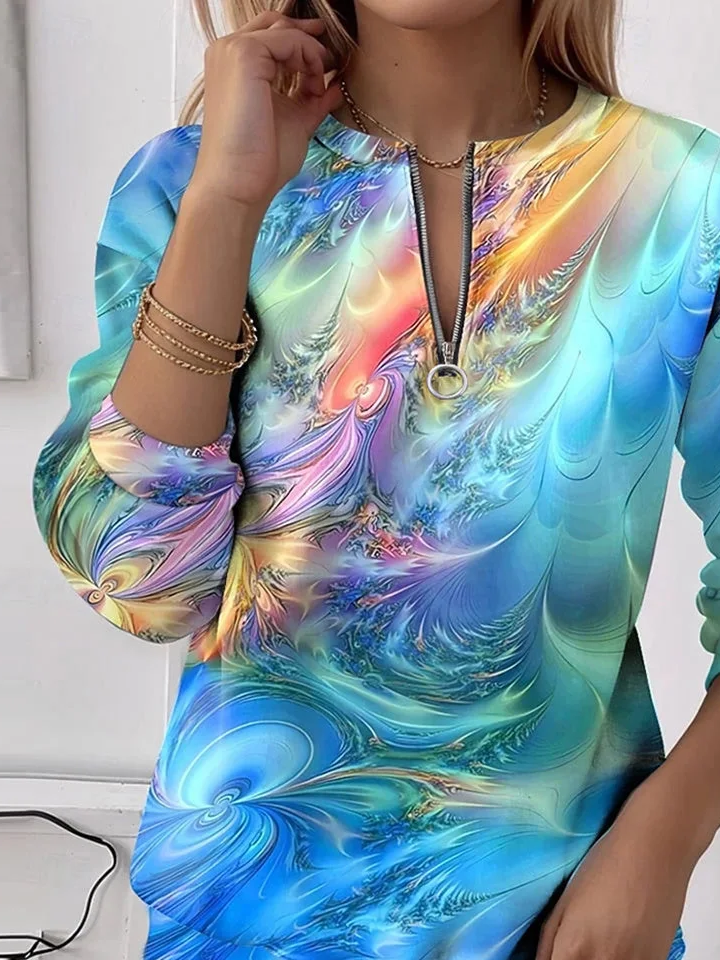 Women's Abstract Print Casual Zip-Up Long Sleeve Sweatshirt