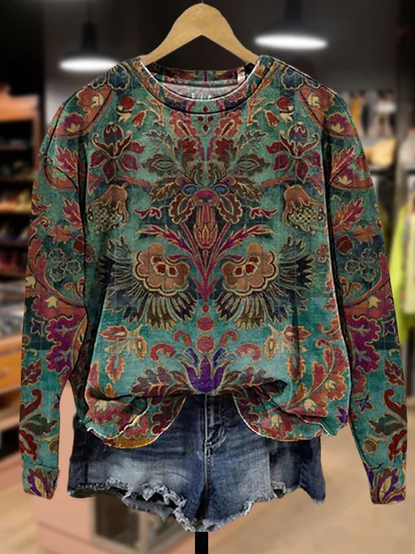 Women's Floral Print Casual Crew Neck Long Sleeve Sweatshirt