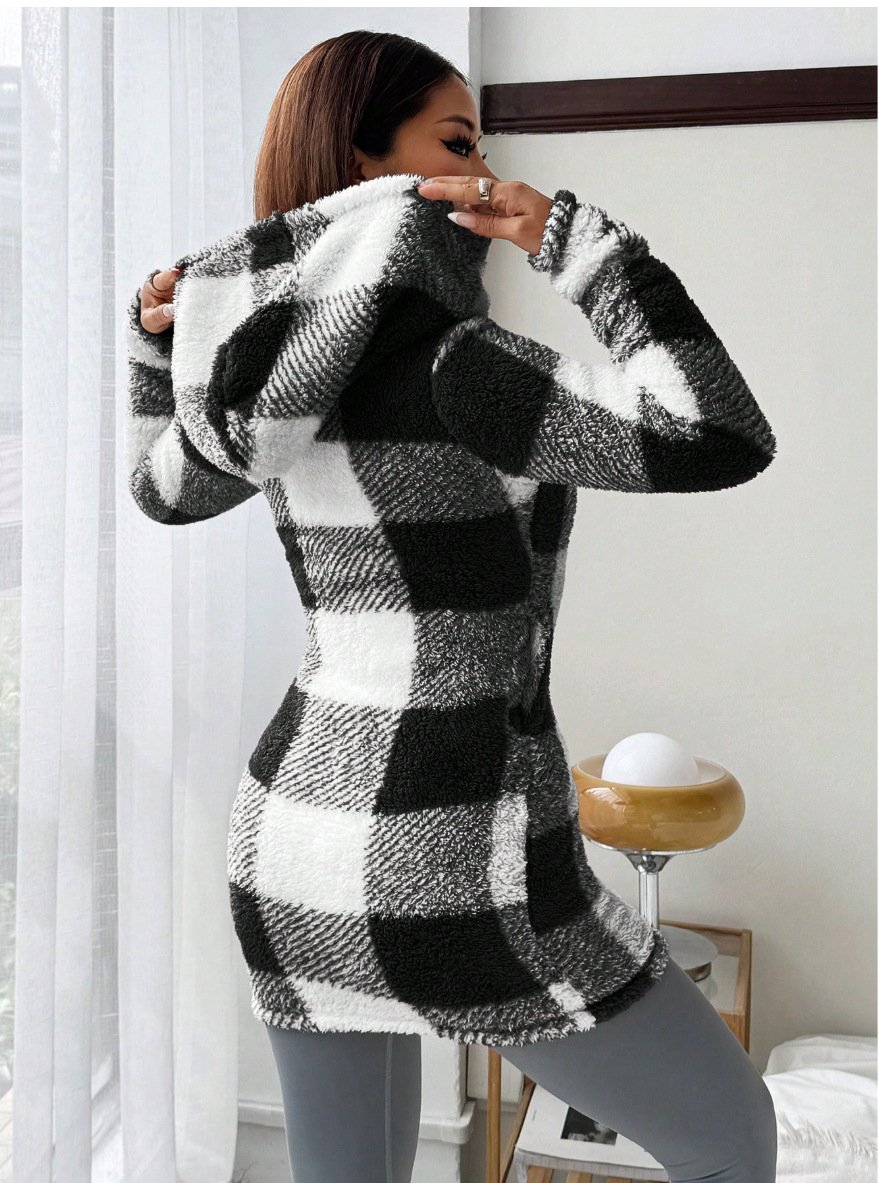Casual Hoodie Color Block Trench Coat