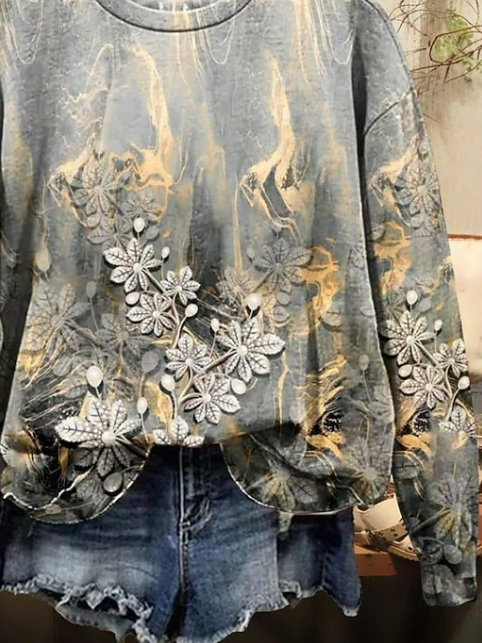 Women's Floral Print Casual Crew Neck Long Sleeve Sweatshirt