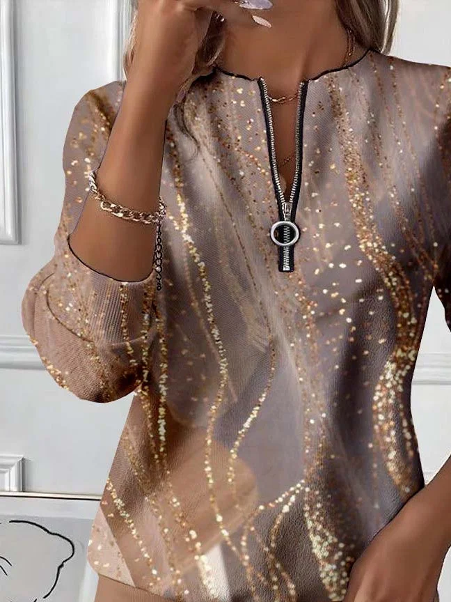 Women's Abstract Print Casual Zip-Up Long Sleeve Sweatshirt