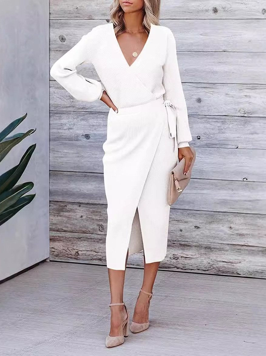 Women's Long Sleeve Spring/Fall Khaki Plain Split Joint V Neck Daily Going Out Vintage Maxi A-Line Tank Dress