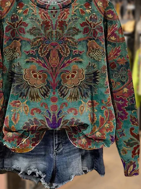 Women's Floral Print Casual Crew Neck Long Sleeve Sweatshirt