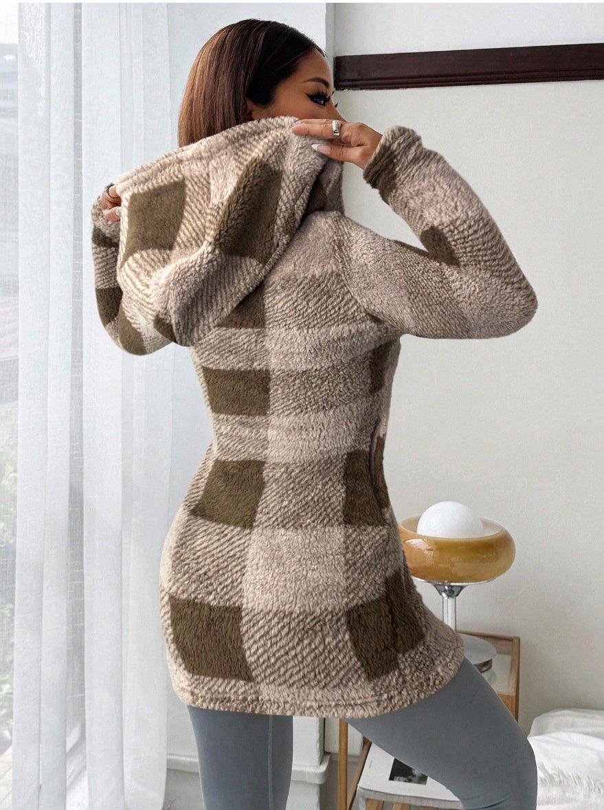 Casual Hoodie Color Block Trench Coat
