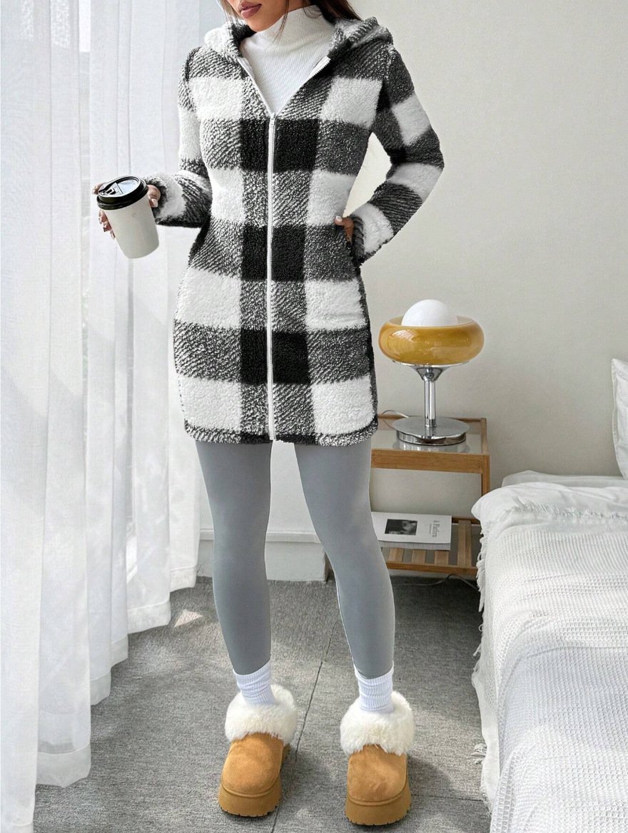 Casual Hoodie Color Block Trench Coat