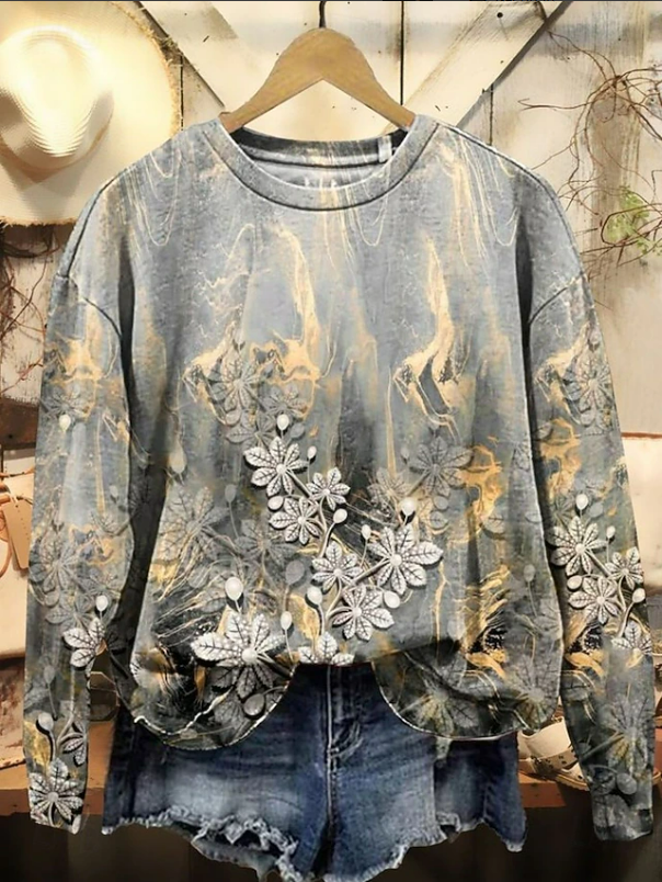 Women's Floral Print Casual Crew Neck Long Sleeve Sweatshirt