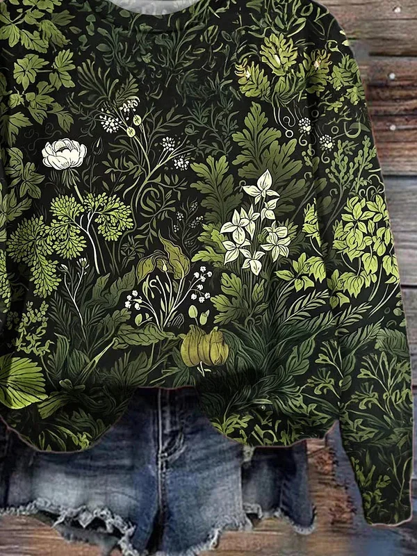 Women's Floral Print Casual Crew Neck Long Sleeve Sweatshirt