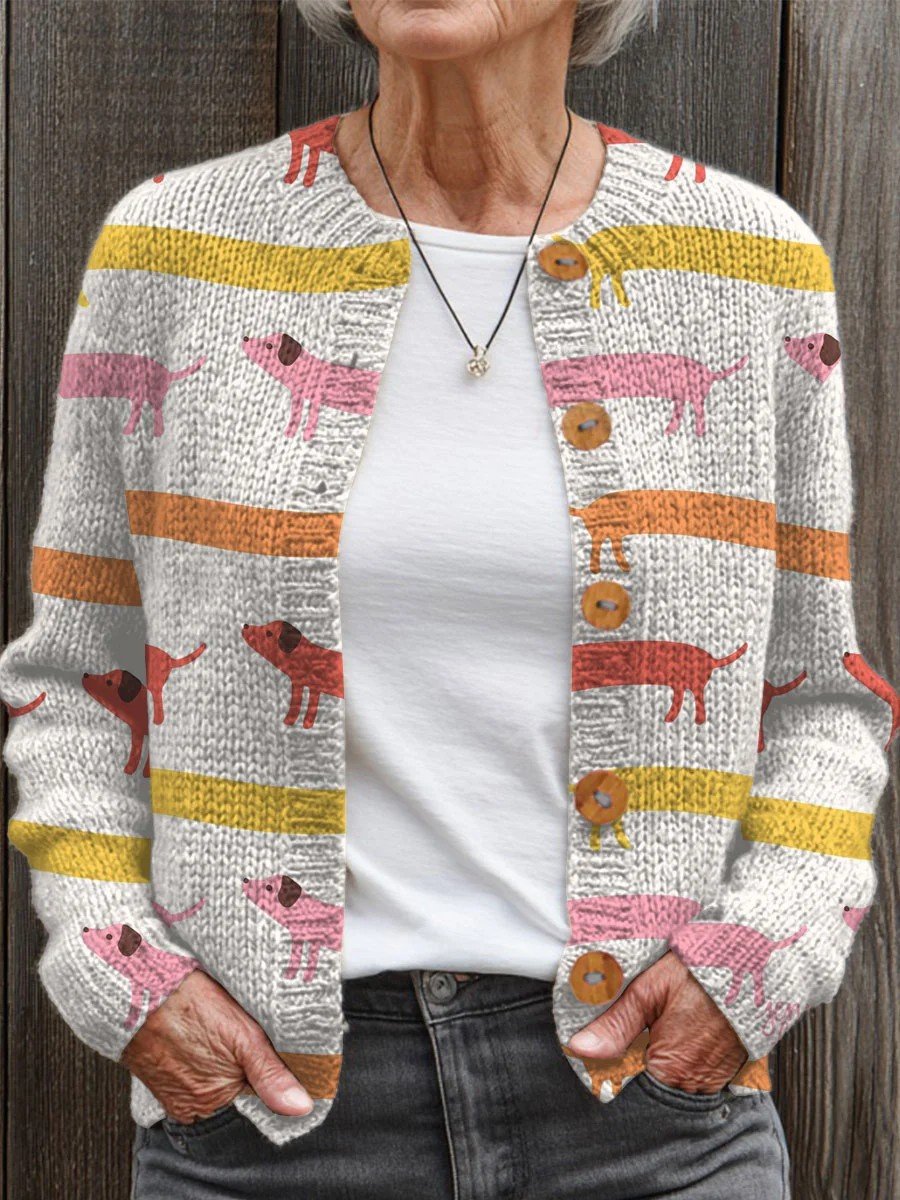 Loose Casual Animal Picture Cardigan