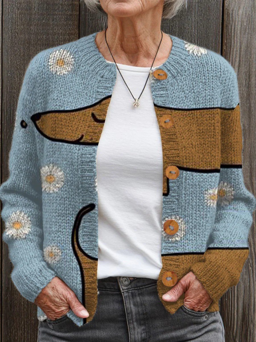 Loose Casual Animal Picture Cardigan