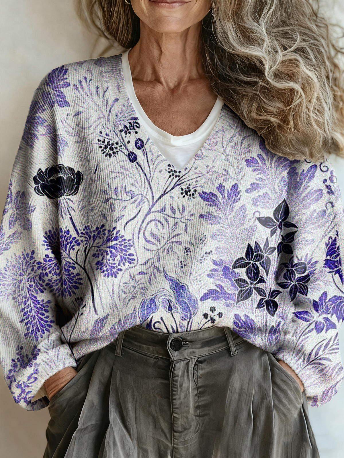 Botanical Pattern Loose Ethnic Sweater