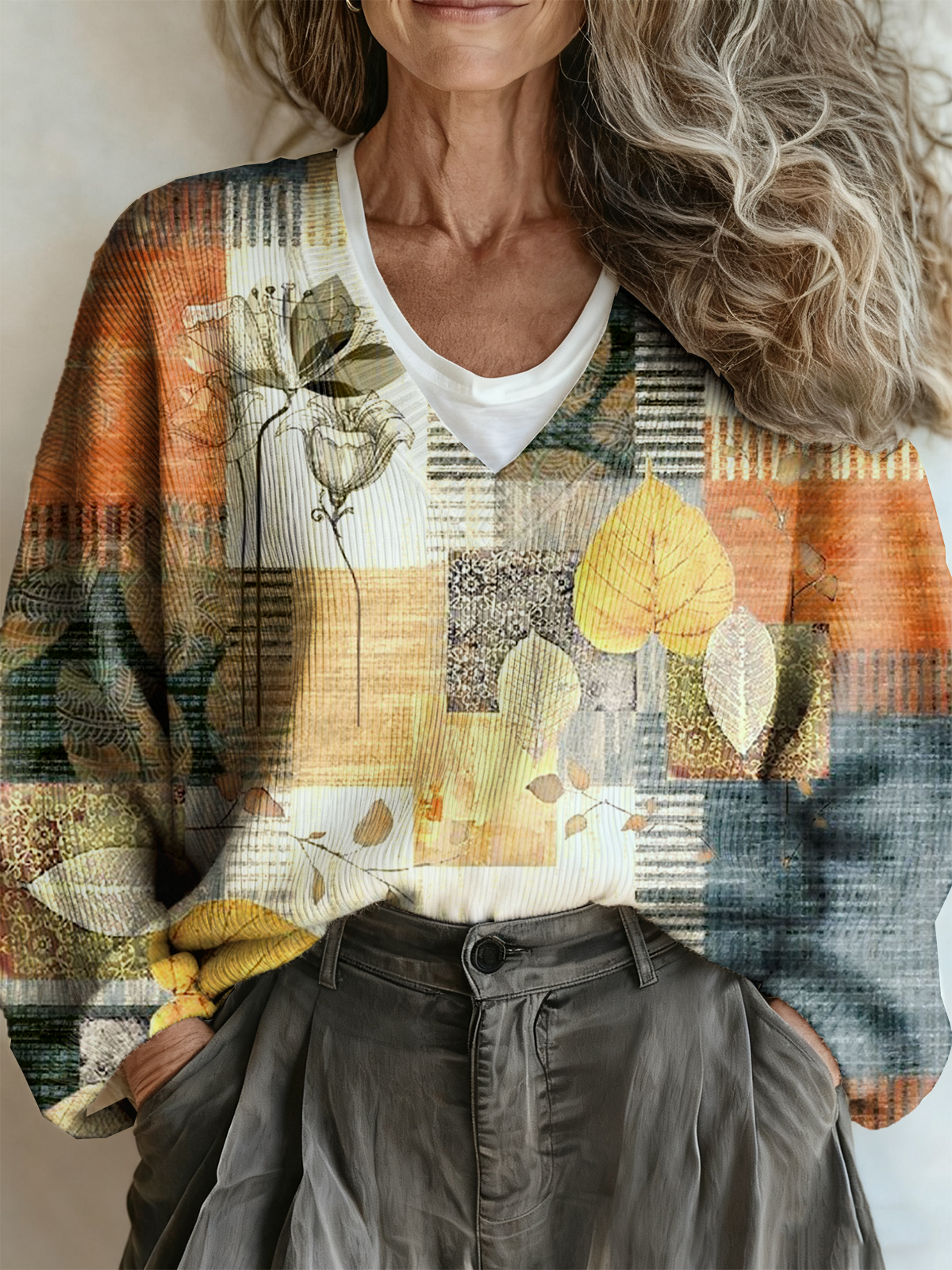 Ethnic Multicolor Block Loose Sweater