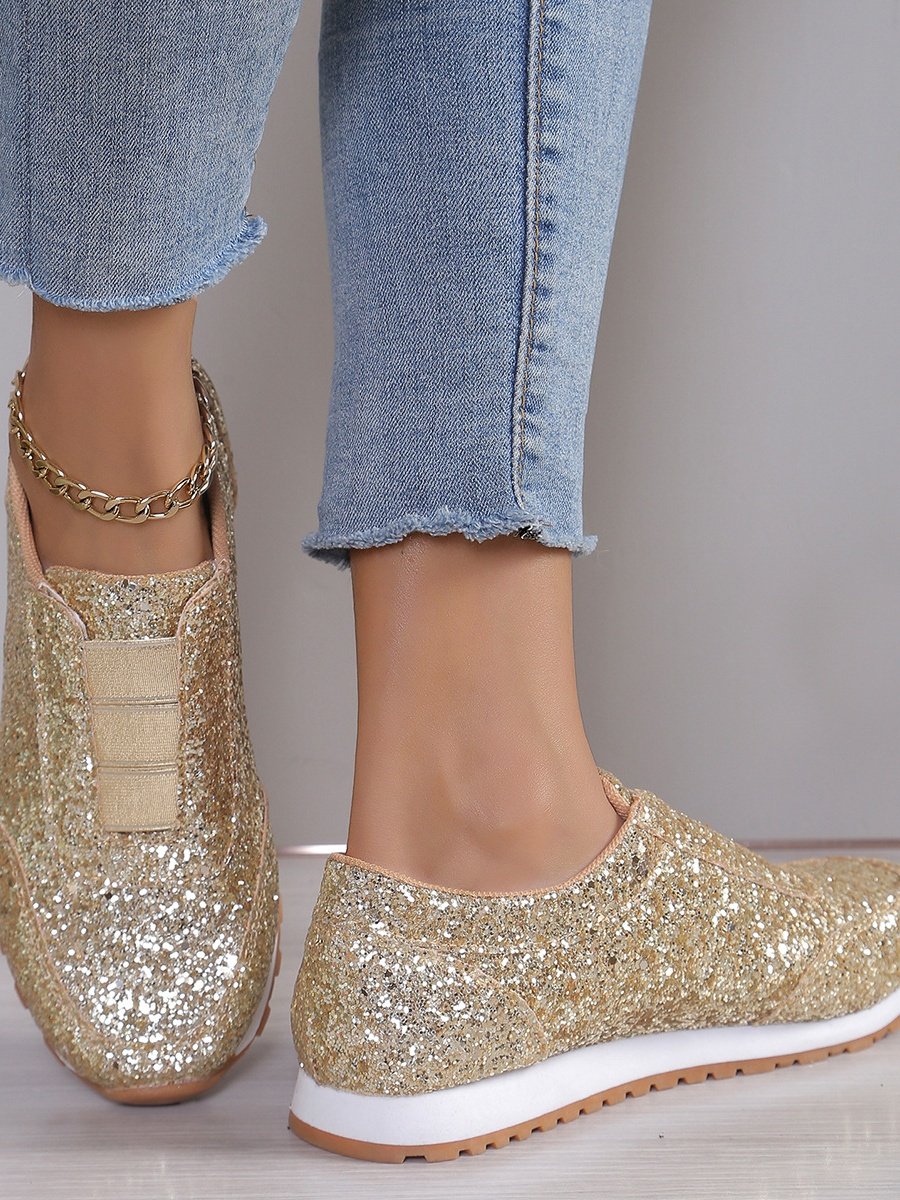 All Season Plain Street Shallow Sequined Rhinestone Elastic Casual Shoes