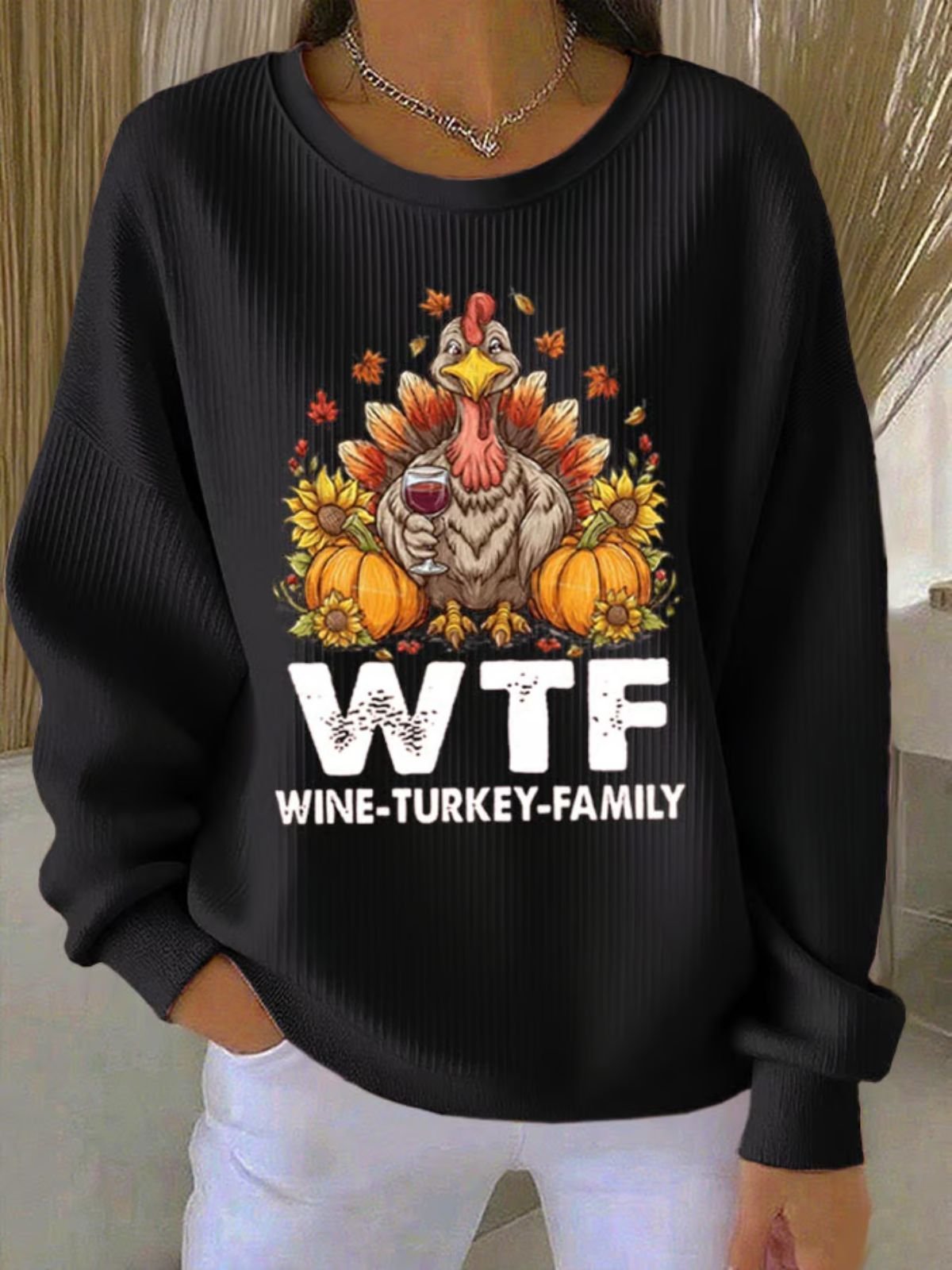Casual Crew Neck Regular Fit Turkey Sweatshirt