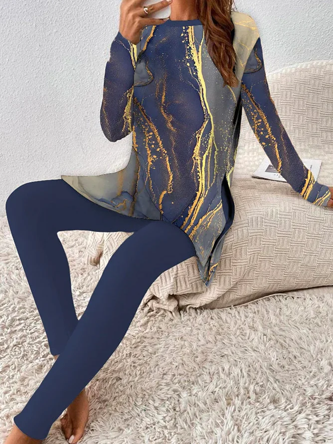 Women's Casual Comfort Printed Long Sleeve Pants Set