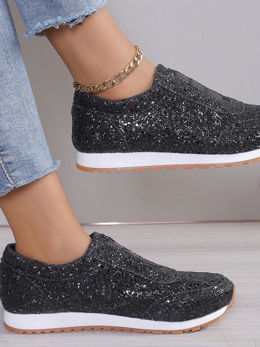 All Season Plain Street Shallow Sequined Rhinestone Elastic Casual Shoes