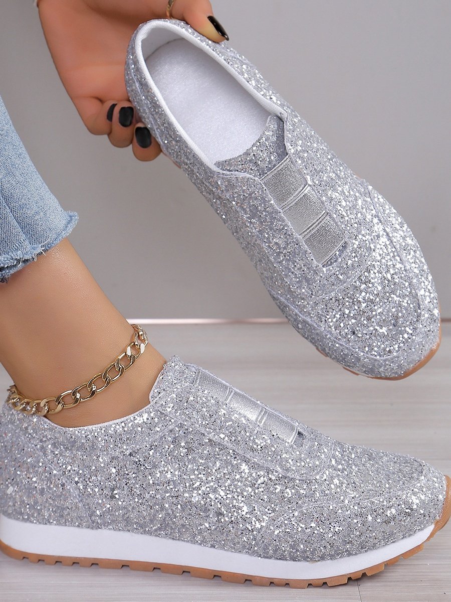 All Season Plain Street Shallow Sequined Rhinestone Elastic Casual Shoes