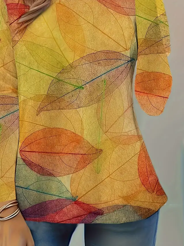 Women's Long Sleeve T-shirt Spring/Fall Yellow Leaf Jersey Crew Neck Daily Going Out Casual Tunic Top
