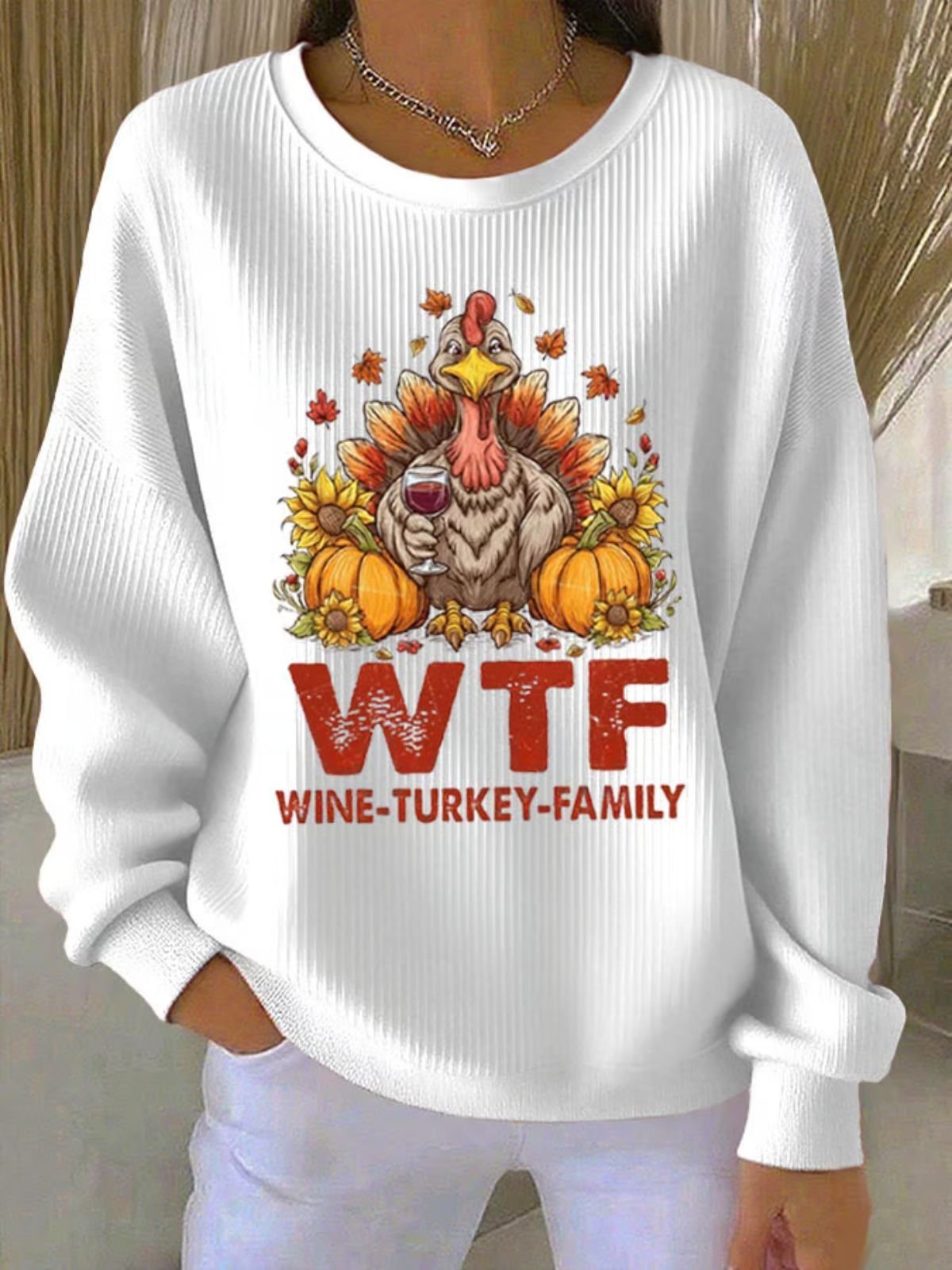 Casual Crew Neck Regular Fit Turkey Sweatshirt