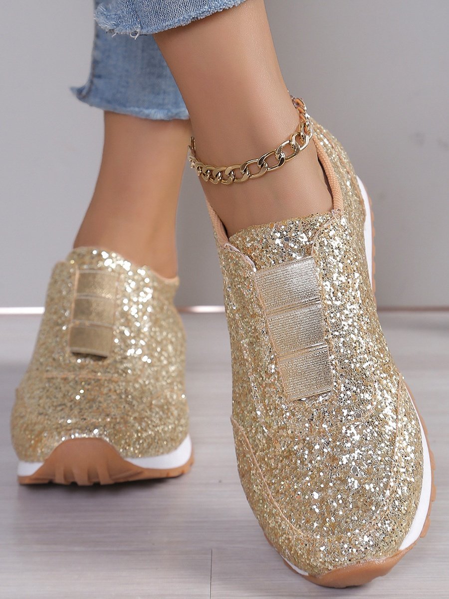 All Season Plain Street Shallow Sequined Rhinestone Elastic Casual Shoes