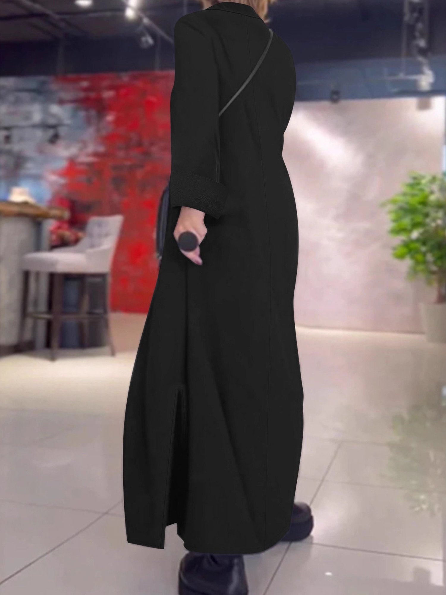 Casual Plain Shirt Collar Maxi Dress