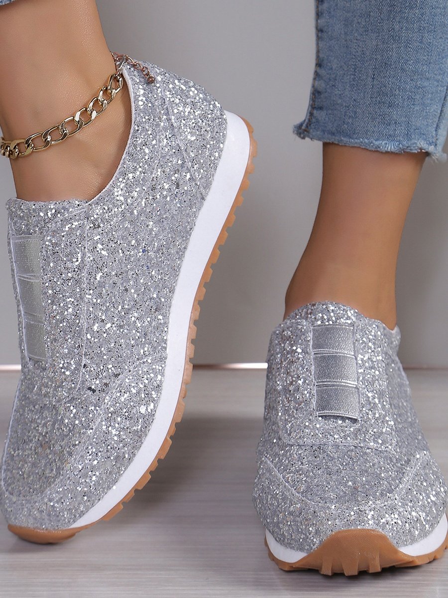 All Season Plain Street Shallow Sequined Rhinestone Elastic Casual Shoes