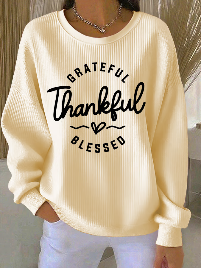 Casual Crew Neck Cotton Sweatshirt