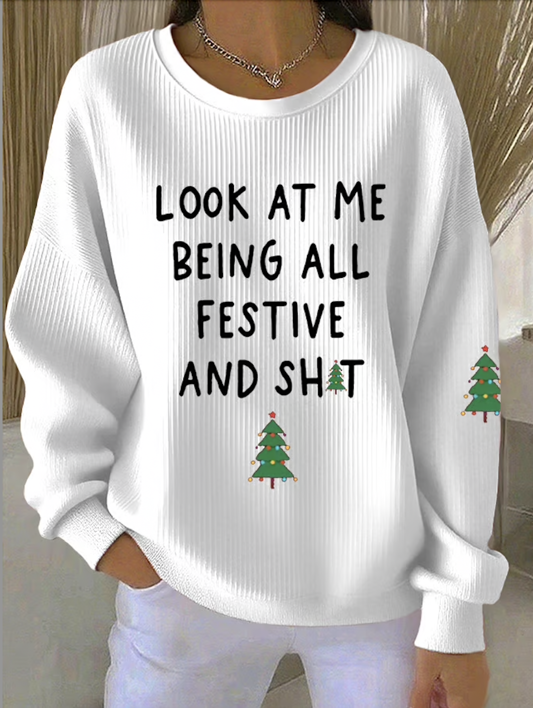 Text Letters Crew Neck Cotton Casual Sweatshirt