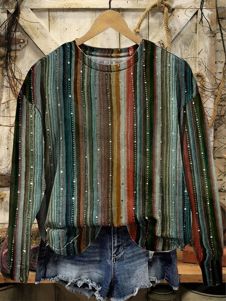 Striped Loose Casual Crew Neck Sweatshirt