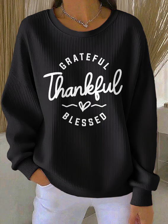 Casual Crew Neck Cotton Sweatshirt
