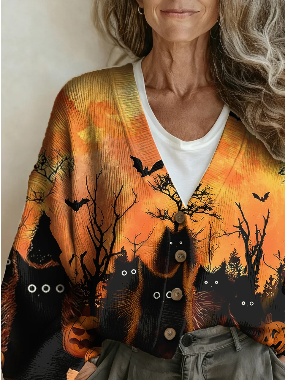 V Neck Boho Halloween Loose Cardigan