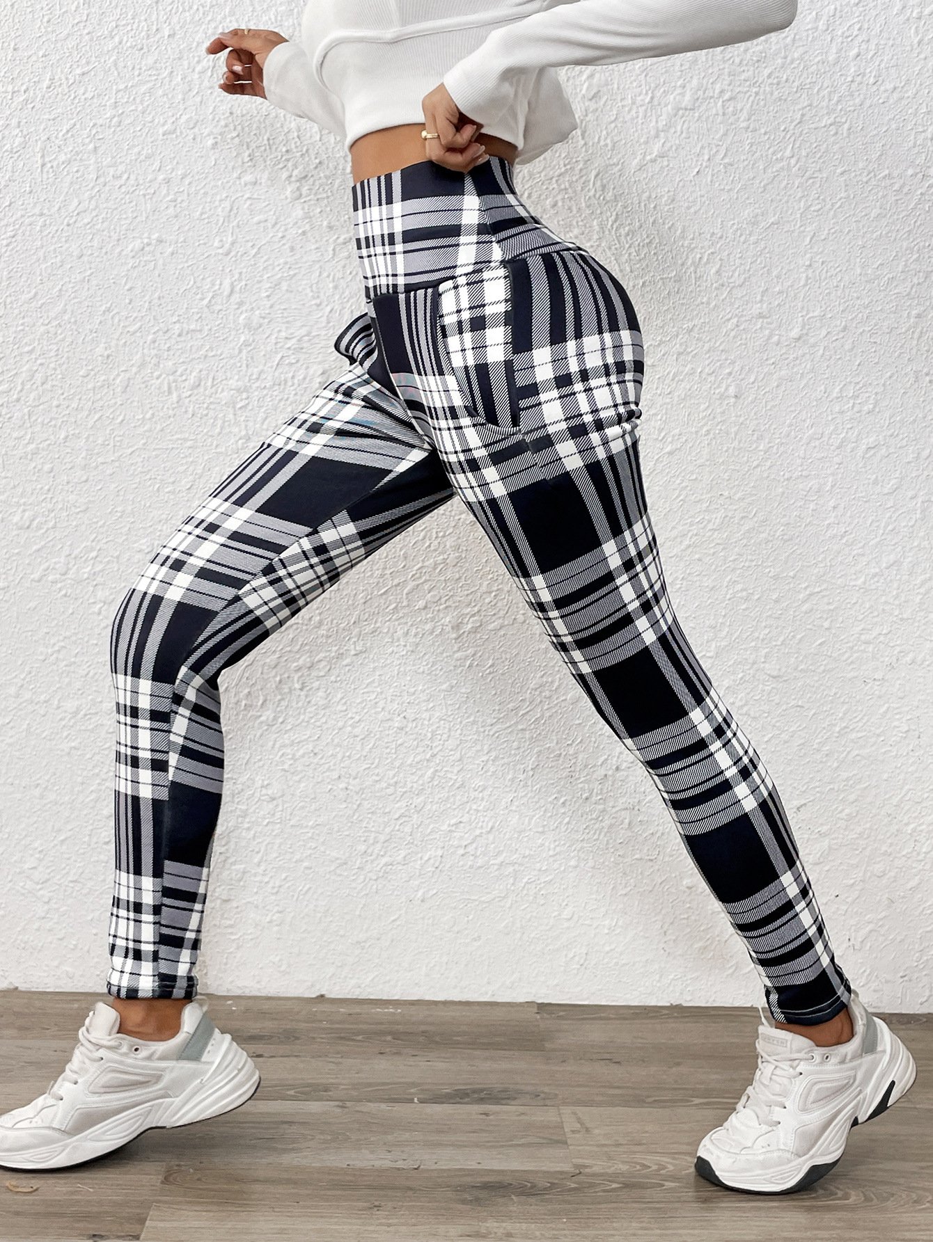 Printing Casual Plaid Extra Thick Lambskin Printed Leggings for Women Winter Plus Velvet Thickened Outerwear Pockets High Waist Warm Cotton Leggings