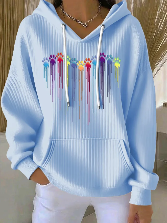 Women's Colorful Dog Heart Paw Print Casual Hoodie