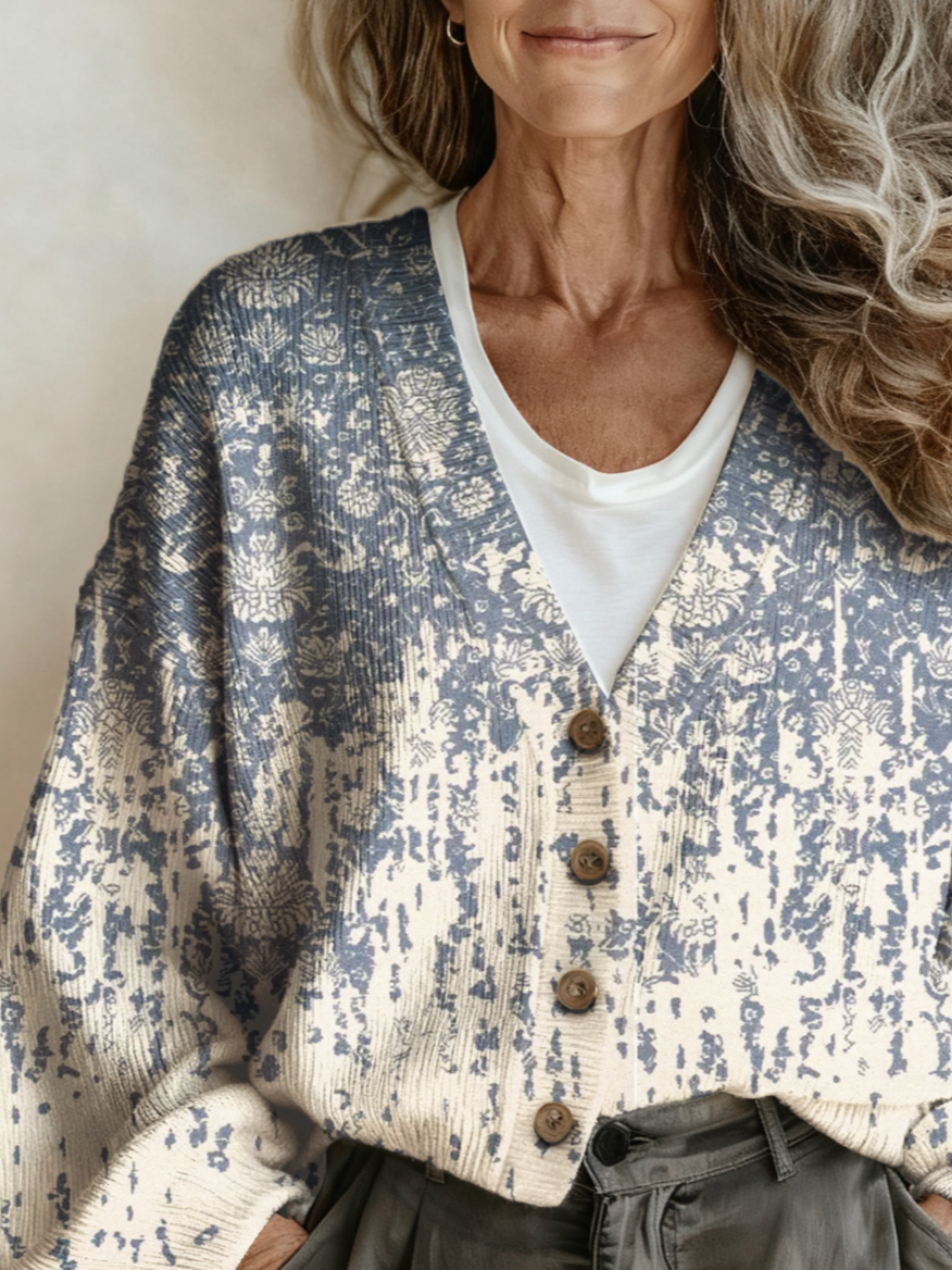 Gradient Pattern Boho Loose V Neck Cardigan