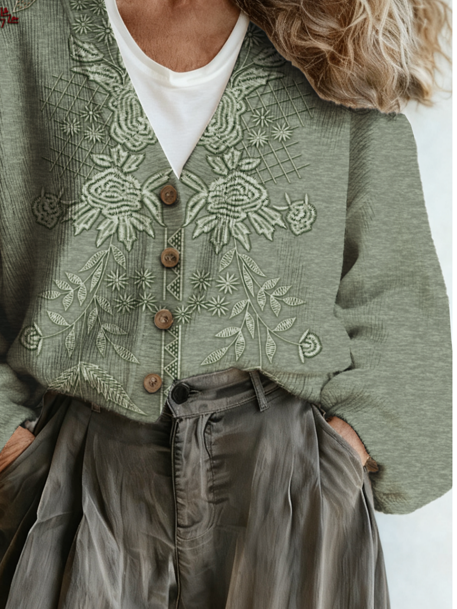 Casual Loose Ethnic V Neck Cardigan