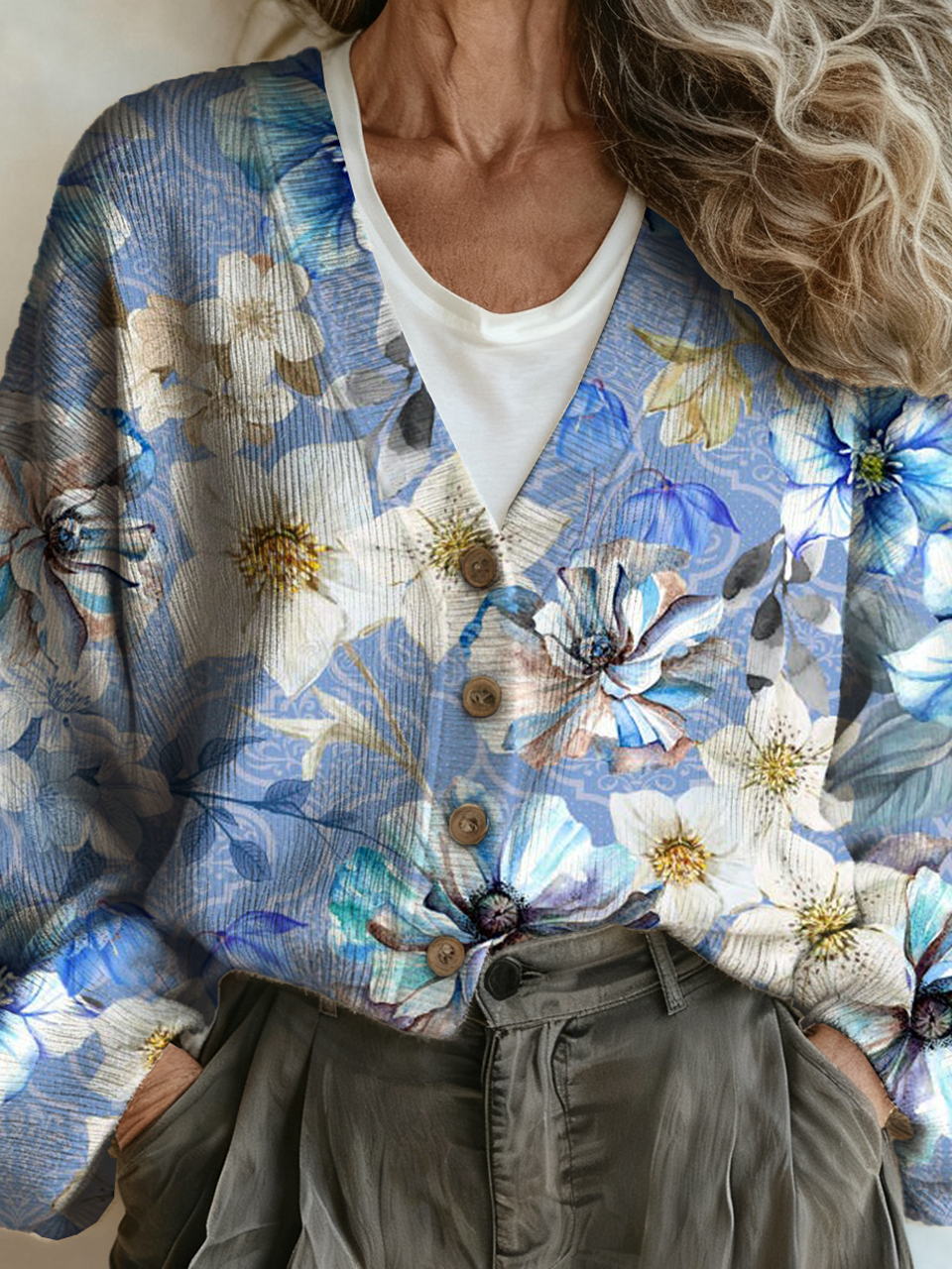 Floral Vintage Loose V Neck Cardigan