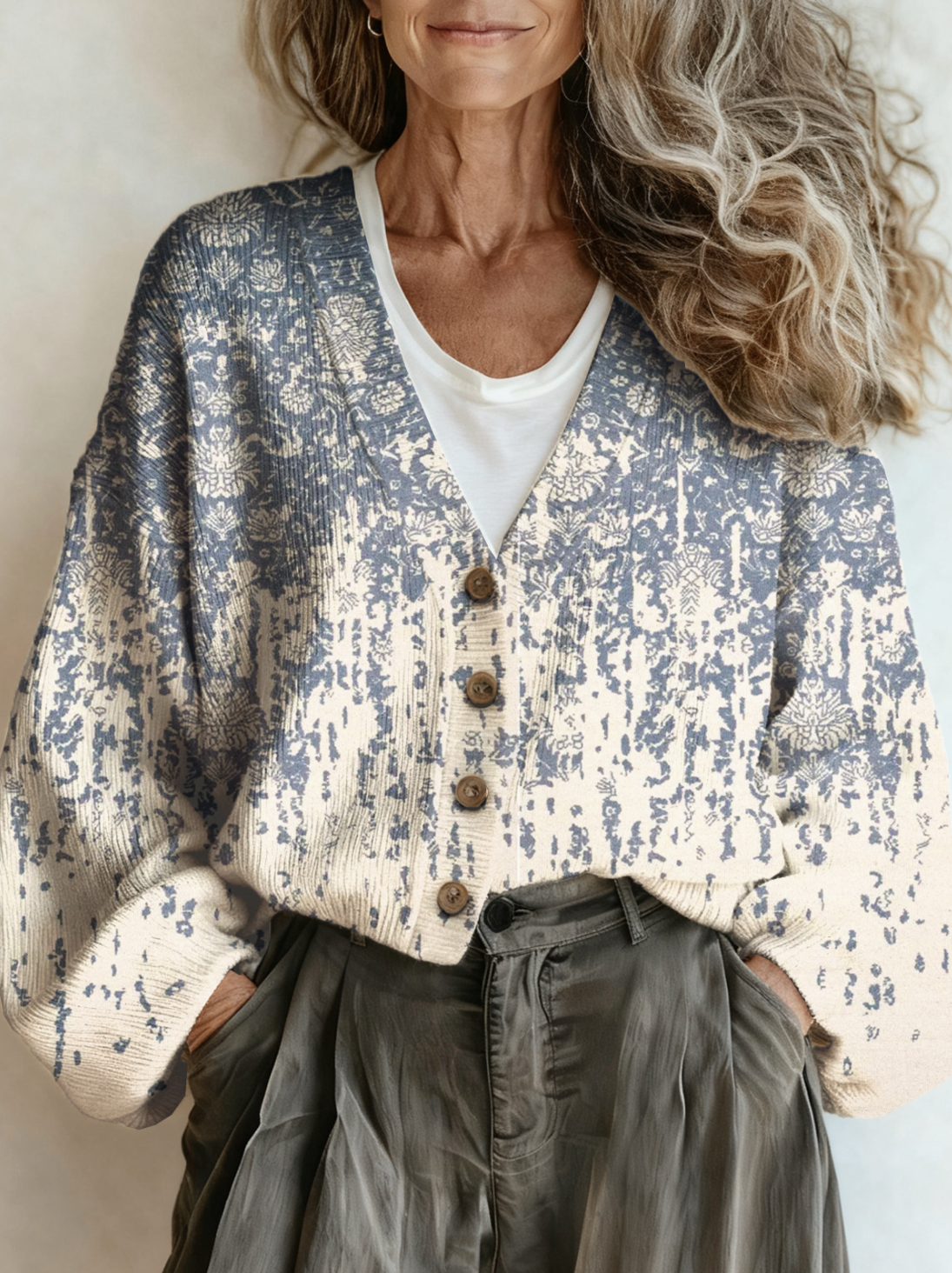 Gradient Pattern Boho Loose V Neck Cardigan