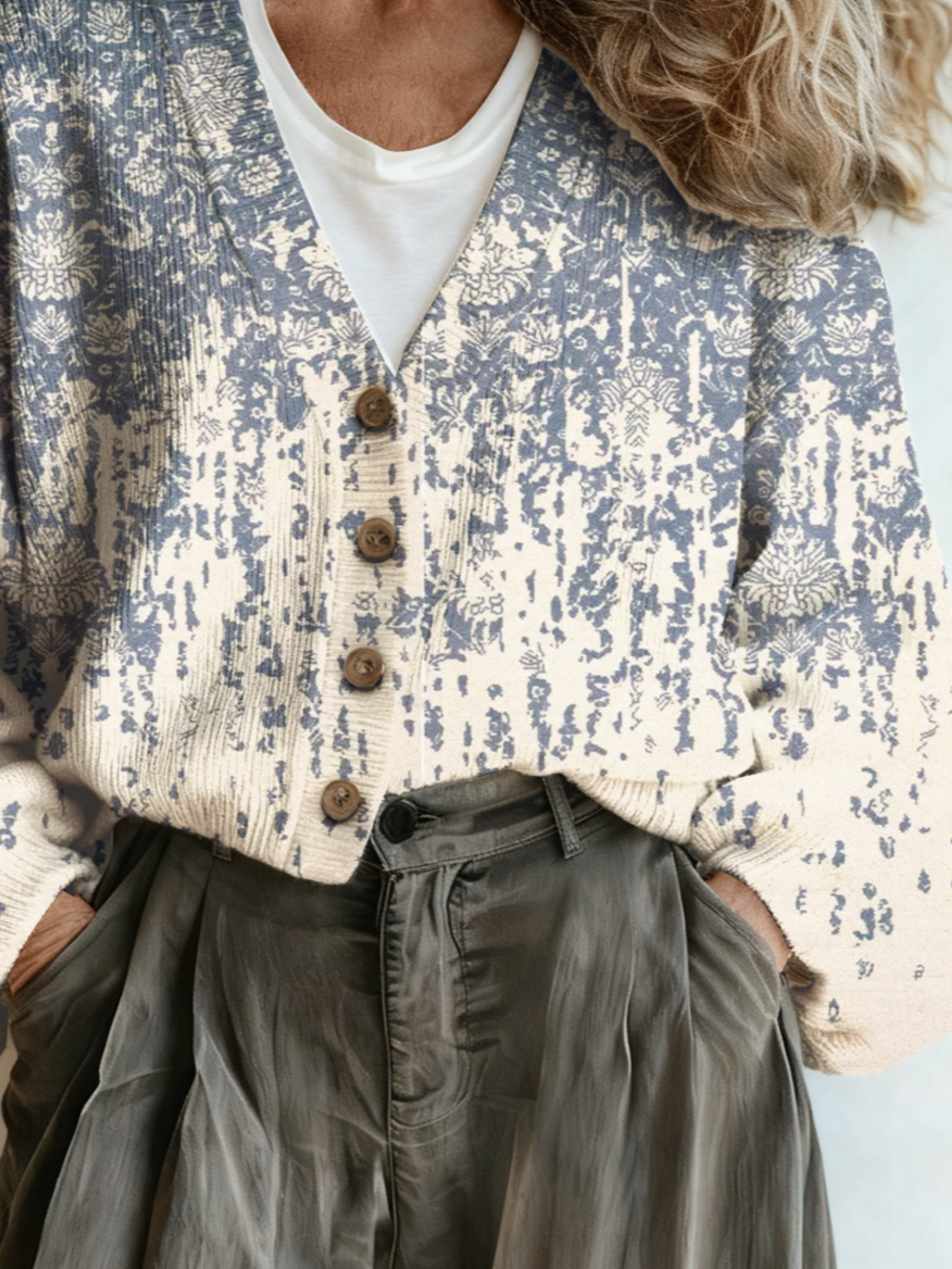 Gradient Pattern Boho Loose V Neck Cardigan