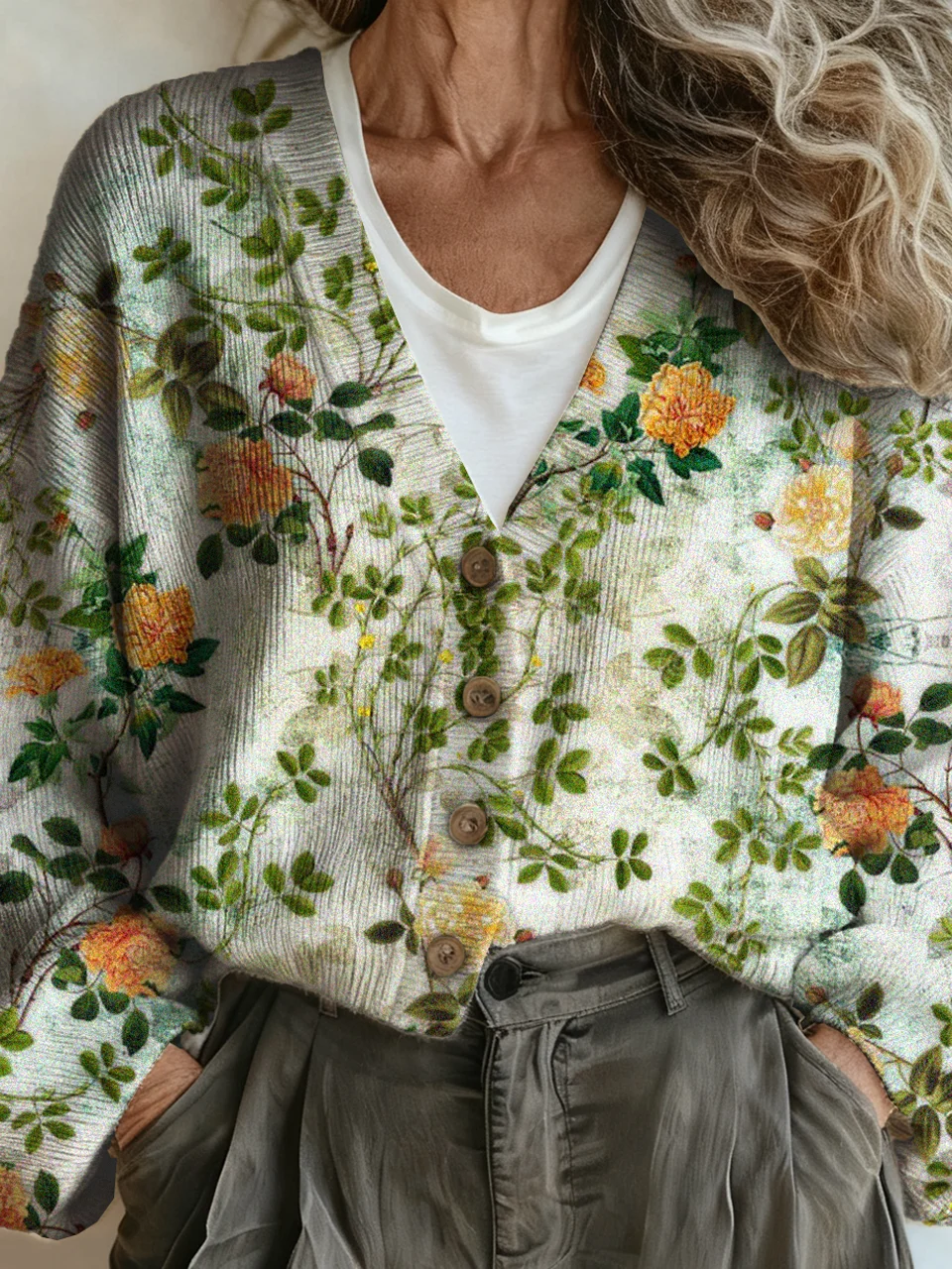 Floral Vintage Loose V Neck Cardigan