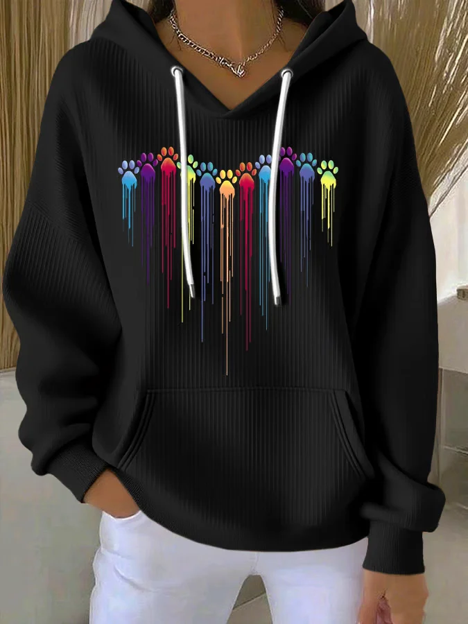 Women's Colorful Dog Heart Paw Print Casual Hoodie