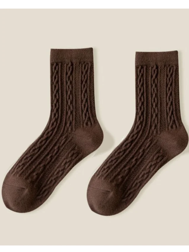 1pair Women High-Elastic Twist Mid-calf Socks