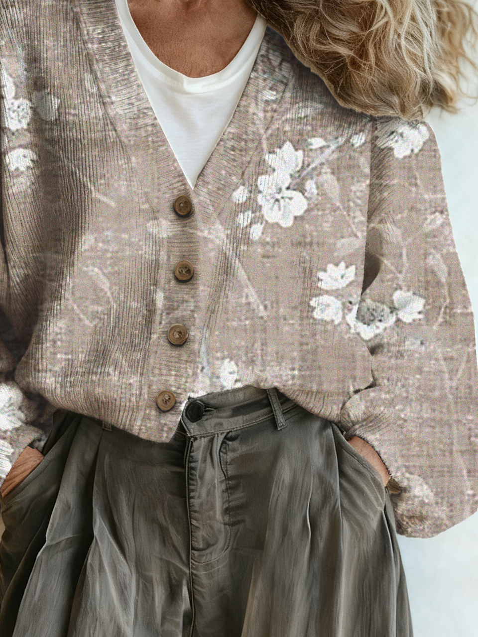 Boho Loose Floral V Neck Cardigan