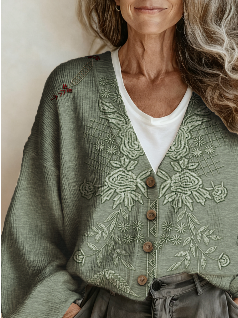 Casual Loose Ethnic V Neck Cardigan